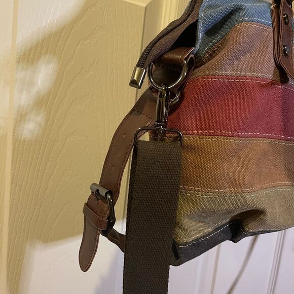 SUNSHINEJING Striped Canvas Tote Crossbody Strap Double Handles - Picture 3 of 12